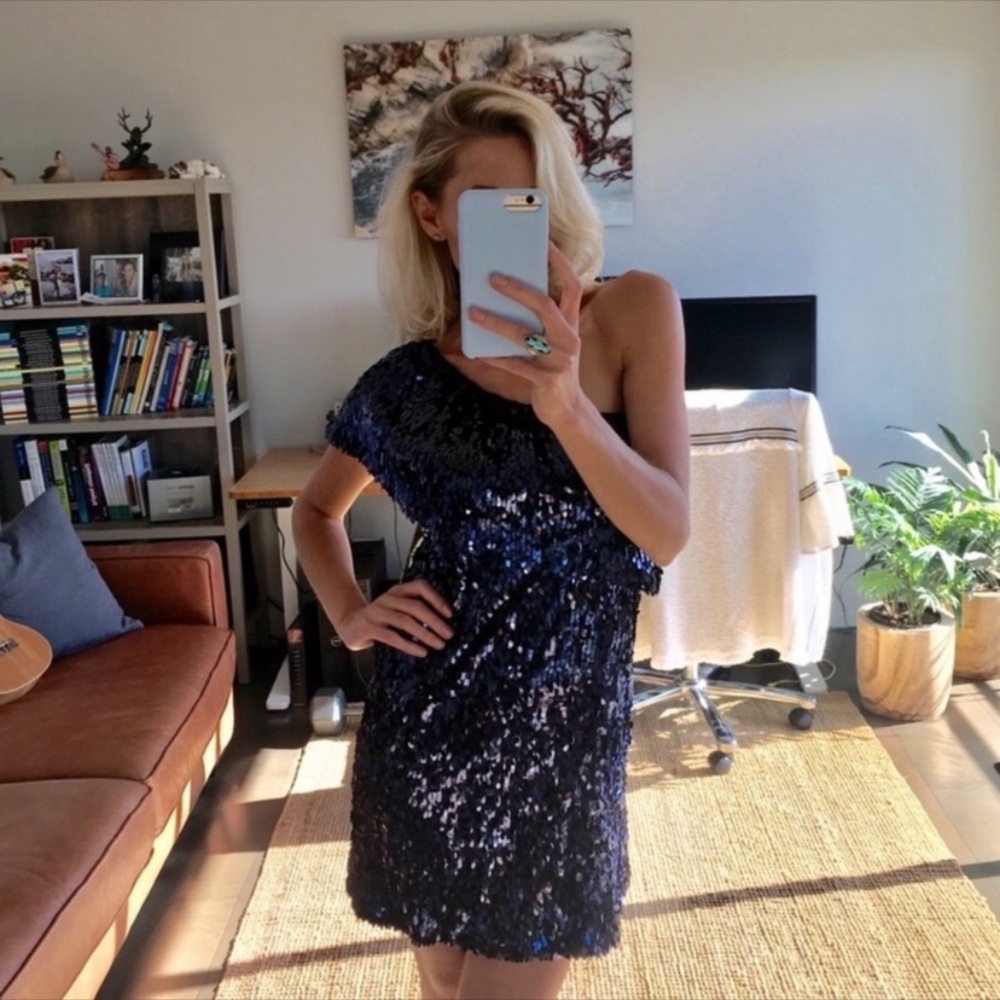 BB DAKOTA Navy Blue Sequin Cocktail PARTY Dress - Picture 6 of 7